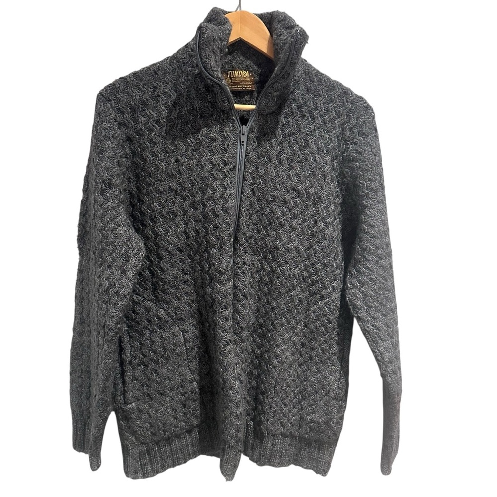 Tundra Quarter-Zip Sweater Gray Wool Chunky Coogi Style‎ Vintage Size Large